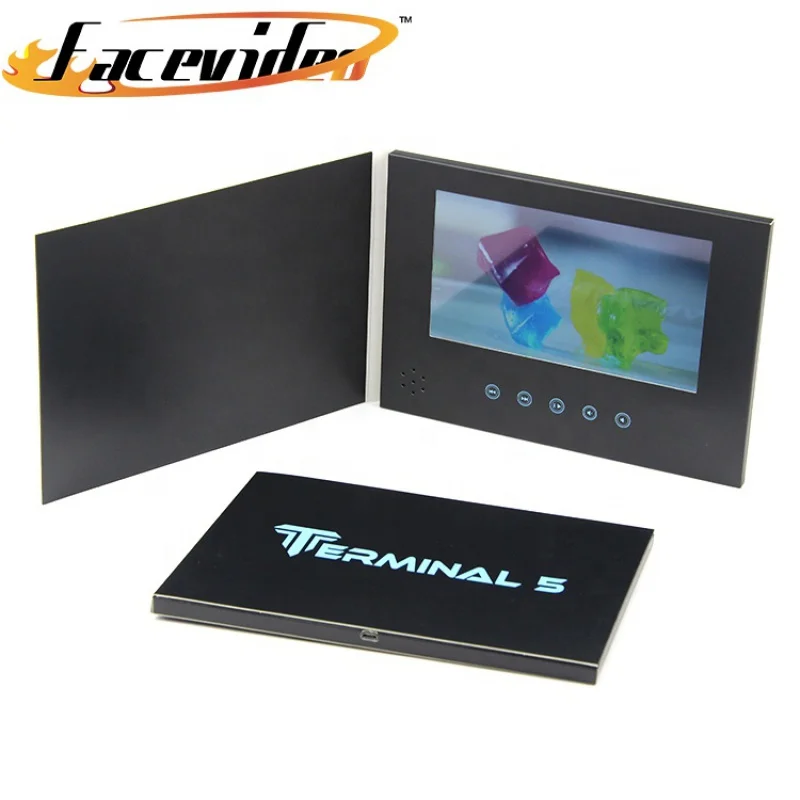 custom.best seller A5 black paper advertising player inch video music photo book LCD booklet business video brochure