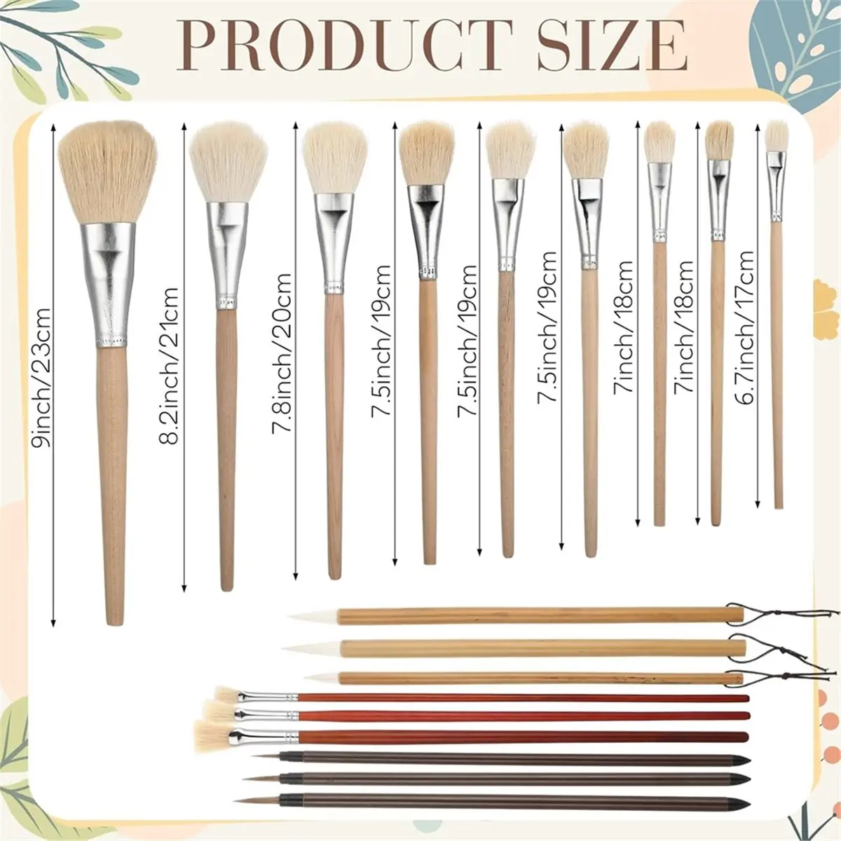 24 Pcs Pottery Brushes for Glazing, with Long Handle Different Shapes Wool Soft Bristle Paintbrush Tool for Pottery