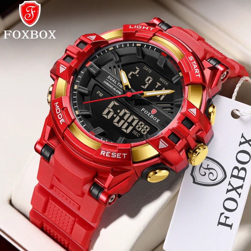 

LIGE Brand FOXBOX Casual Sports Electronic Man Watch Fashion Dual Time Chronograph Alarm Date Week Luminous Silicone Watches+Box