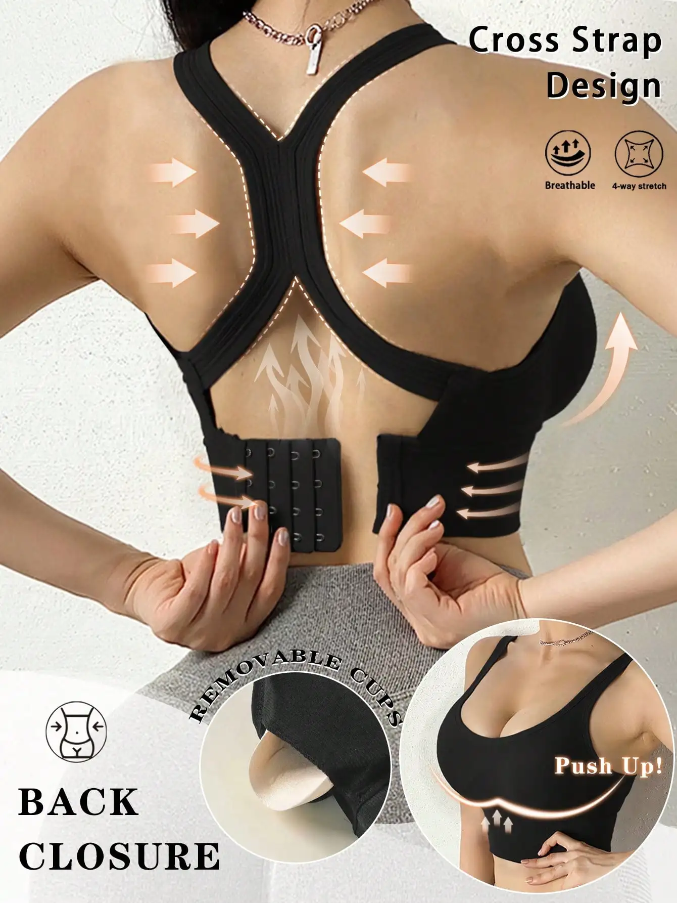 Women's Sexy Push Up Bras Sport's Bra Back Cross Underwear Y