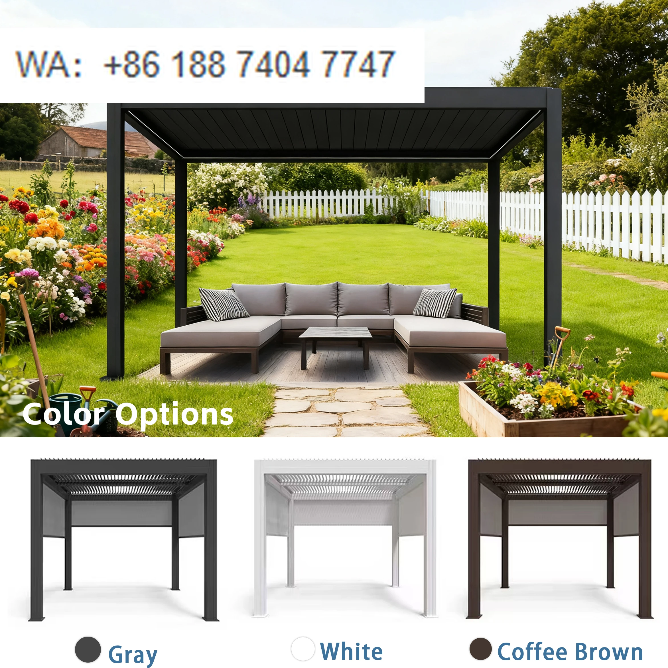 

High-end Motorized Retractable Louvered Roof Aluminum Waterproof Balcony Pergola for Versatile Outdoor Shading Solution