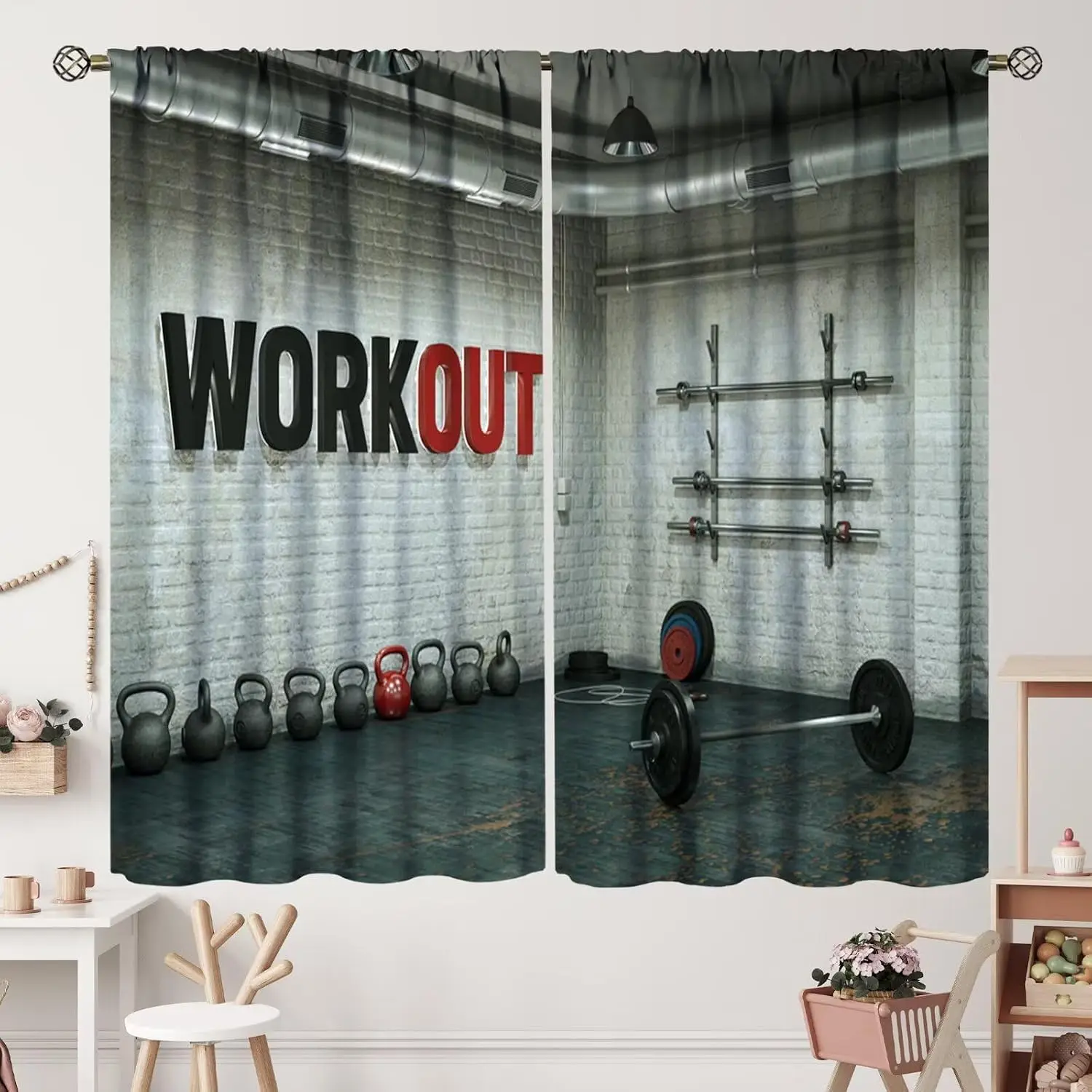 Industrial Workout Gym Curtain Polyester Fabric Backdrop for Fitness Room Sport Decor Man Cave Curtains Polyester Curtain Drape