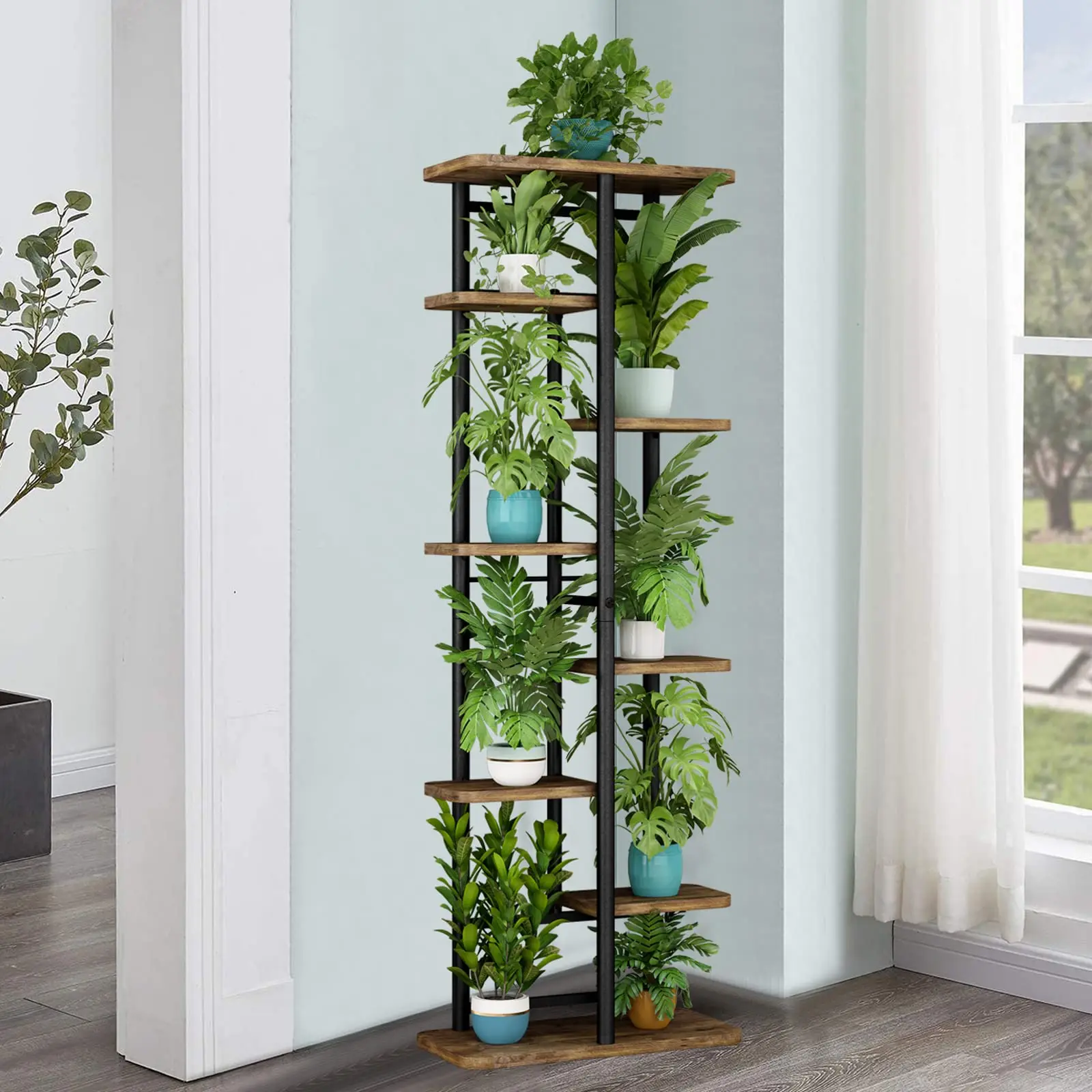 8 Tier Plant Stand Multi-layer Flower Pot Holder Shelf 9 Potted Indoor Outdoor Planter Display Rack Storage Organizer for Garden Patio Balcony Corner Living Room Bonsai Decoration
