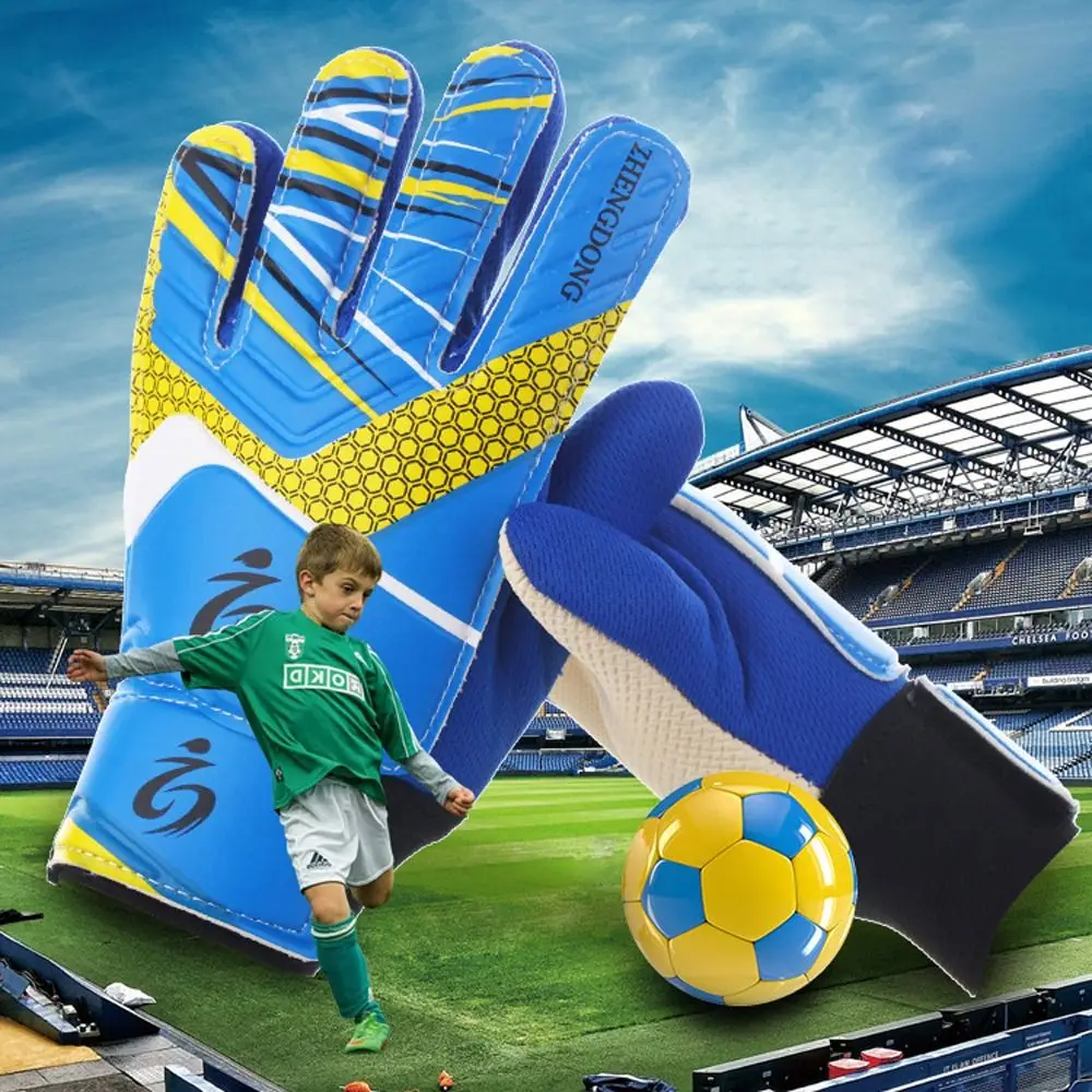 

1 pair Double Sided Latex Children Soccer Gloves Cushioning Antiskid Kids Goalie Gloves Major Double Layer Wrist