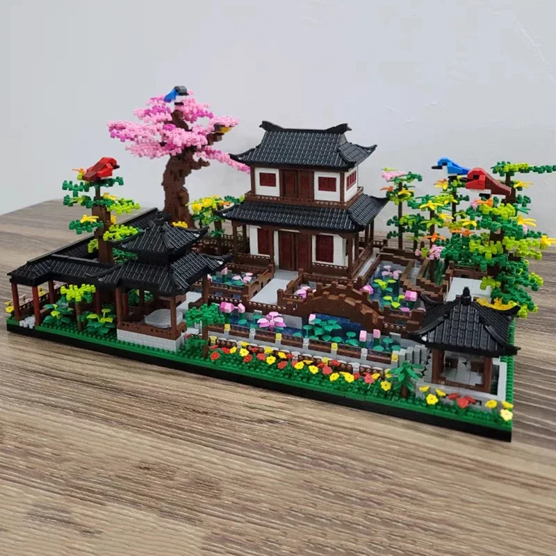 Balody 16261 World Architecture Courtyard Pavilion House Lotus Garden Bridge Tree Mini Diamond Blocks Bricks Building Toy No Box