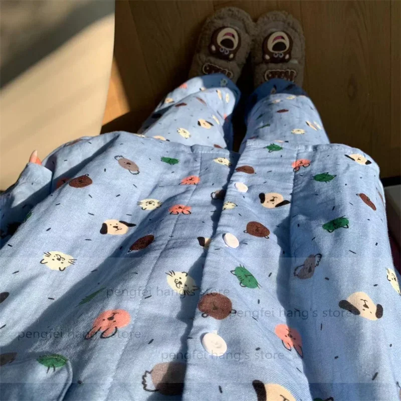 100% Cotton Pijama Mujer Casual Pyjamas Femme Kawaii Cartoon Puppy Cat Print Sleepwear Home Clothes 2025 Autumn Soft Nightwear