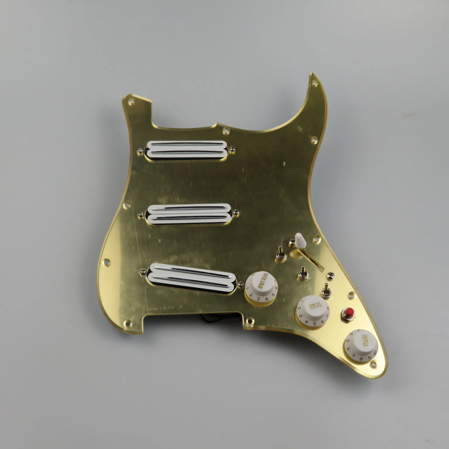 Loaded Pre-Wired Strat Pickguard Gold Aluminum Metal 3 White Rail Single Pickups With Boost Switch Full Wiring Kit ST Electric