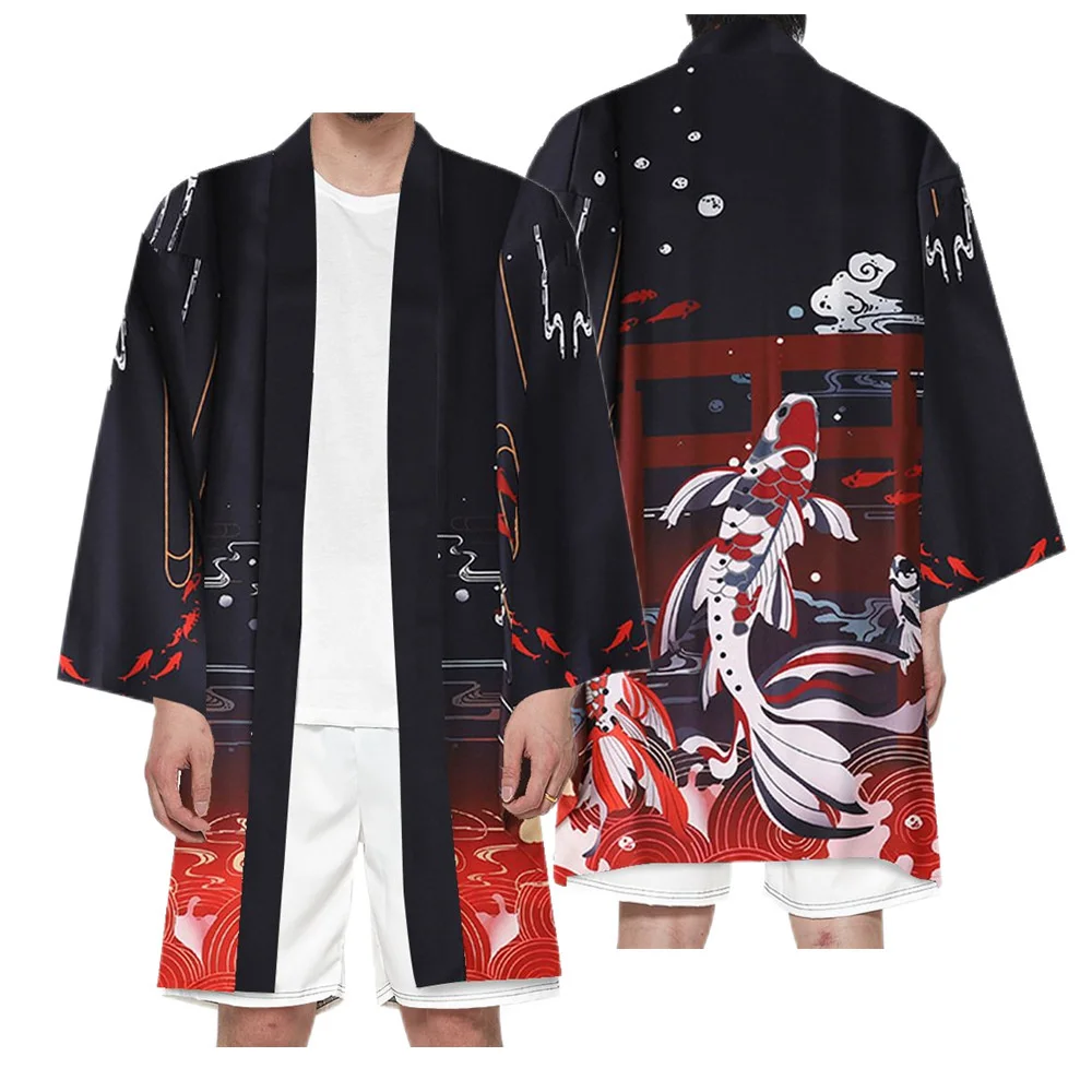 Roupas tradicionais de quimono japonês para homens e mulheres, Crane Carp, Camisas Anime, Samurai Haori, Yukata Cardigan, Camisa