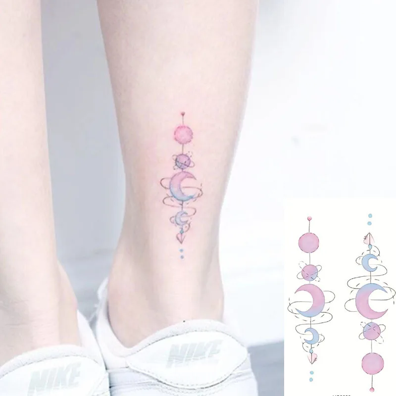 Wasserdicht Temporäre Tattoo Aufkleber Cartoon Fantasie Himmel Rosa Mond Planeten Tatto Wasser Transfer-Flash Gefälschte Tatoo für Männer Frauen