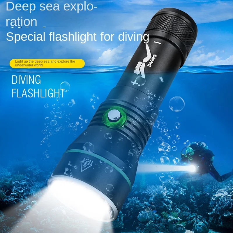 Diving Flashlight High-power P50 High Brightness Wick Underwater Photography Supplementary Light Diving Strong Light Flashlight