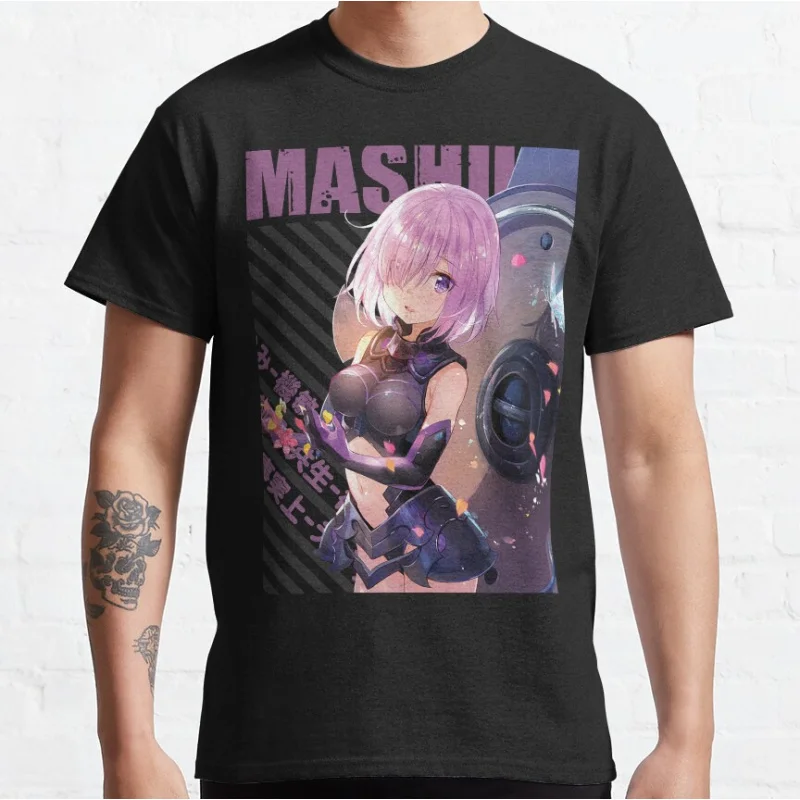 

Mashu Fate stay night Cute Anime kawaii video game Short-sleeve crewneck T-shirt large size Adult Tops S-6xl