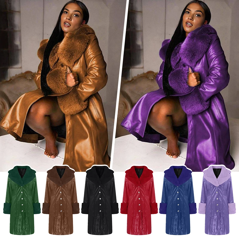 レディースレザージャケット ファーカラー 冬 ファッション ラペル 長袖 PU ジッパー 大きいサイズ カジュアル レディースジャケット カジュアル スリム ロング