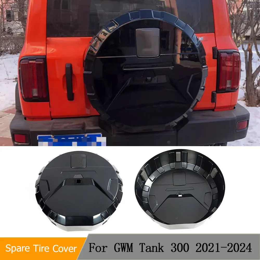 Car Spare Wheel Tire Cover for GWM Tank 300 2021-2024 Gloss Black Tire Protective Cover ABS