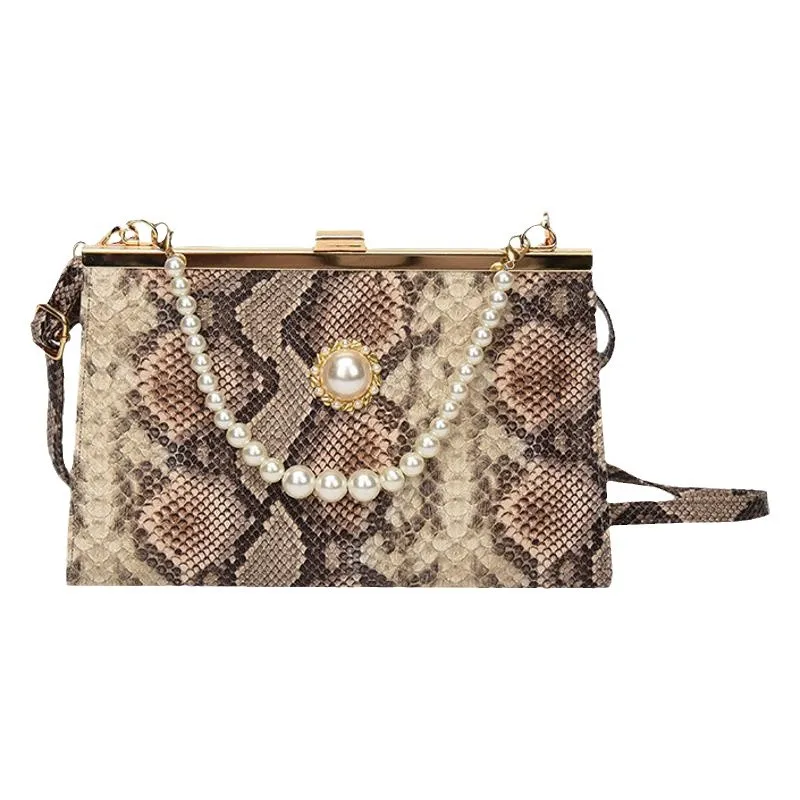  حقيبة مربعة بنمط الأفعى 2025 - محفظة كتف مزينة باللؤلؤ، حقيبة كروس ومحمولة، أنيقة للركاب أساسية #5