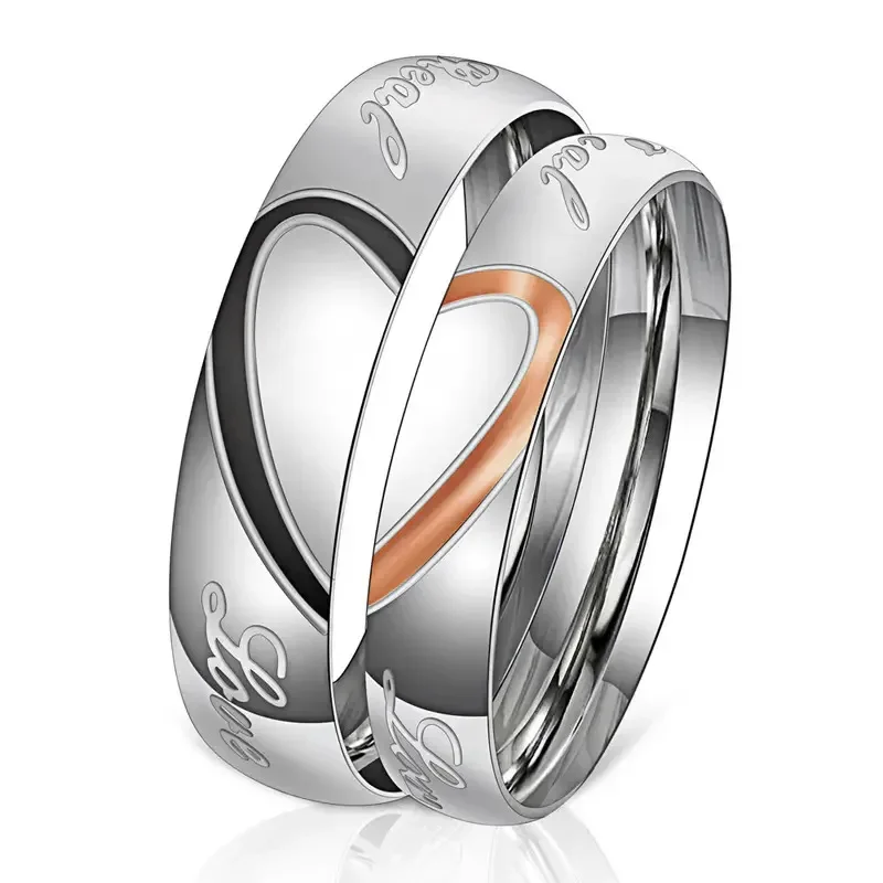 2025 anéis de promessa combinando para casais te amo para sempre conjuntos de alianças de casamento ele e seu meio coração anéis conforto de aço inoxidável