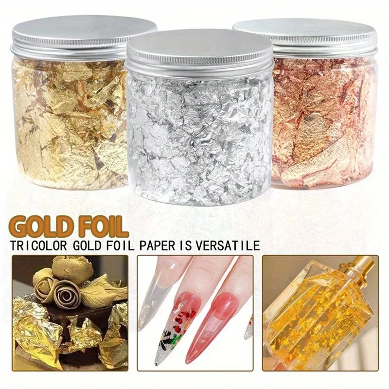 Acessórios para arte em unhas, folha de cobre dourada, prata, lantejoulas, folha de floco, folha de papel em massa para decoração de manicure dourada