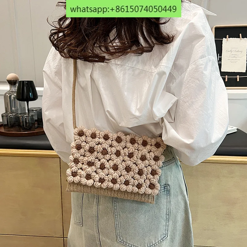 Cotton and linen woven bag, vacation beach bag, fashionable and versatile crossbody bag, small fragrant woven women's bag