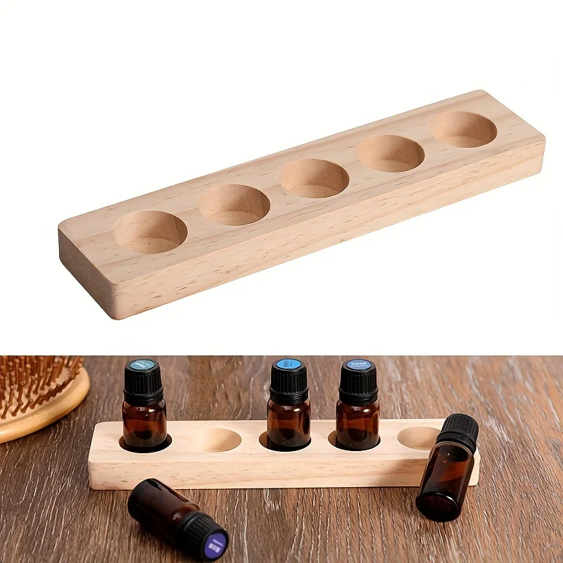 5Holes Essential Oil Wooden Display Stand Essential Oil Storage Rack Smooth For DoTERRA Essential Oils Perfume Bottle Holder