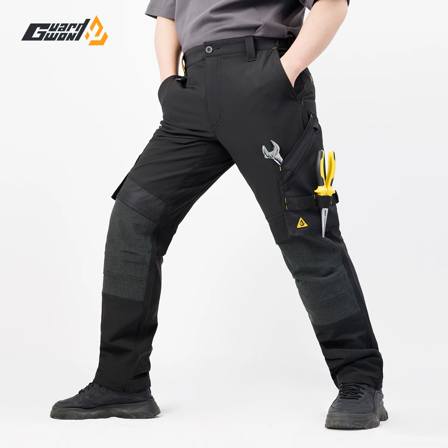 Men's Workwear Cargo Pants, Tactical Hiking Camping Pants, Elastic Durable Multi-Pocket Pants for Outdoor Trekking