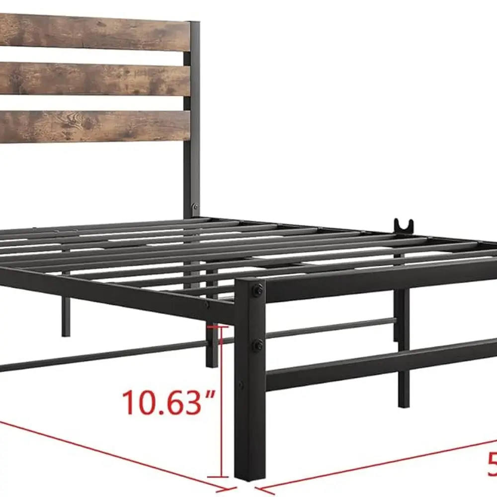 Testiera e pediera in legno marrone rustico di dimensioni doppie, struttura letto in metallo resistente con supporto a doghe, facile montaggio, adatta per A