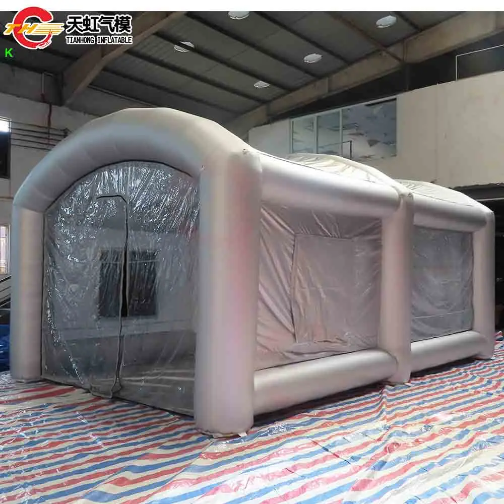 شحن سريع 6 × 4 م كشك طلاء محمول قابل للنفخ طلاء سيارة فضي كشك رش قابل للنفخ مع منفاخ