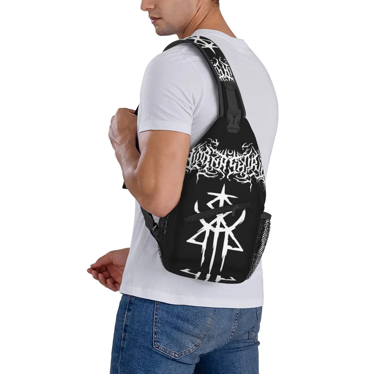 Lorna Shore-unsterbliche kleine Schulter taschen Brust Cross body Schulter rucksack Outdoor Wandern Tages rucksäcke Death Metal Pattern Pack