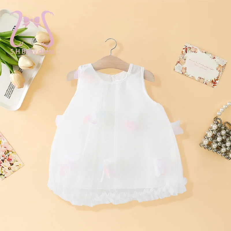 

Летние платья для крещения с лепестками для новорожденных от 0 до 3 лет, модное милое сетчатое праздничное платье принцессы для маленьких девочек, праздничное платье на крестины, ткань для малышей