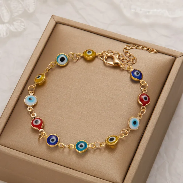 Lucky Turkey Evil Eye Bransoletka Dla Kobiet Mężczyzn Kolorowe Czerwone Niebieskie Oko Regulowane Metalowe Łańcuchy Bransoletki Szczęście Bogactwo Biżuteria Prezenty