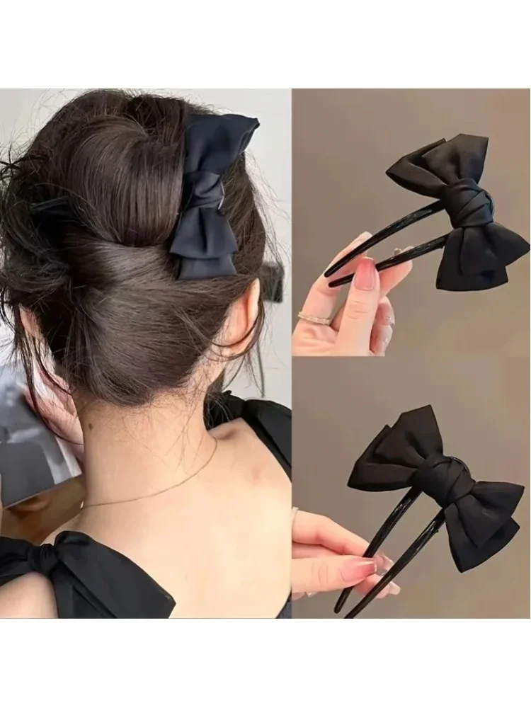 1 Stück Modische Damen-Haarspange mit Schleife in U-Form, Geeignet für Mädchen, Tägliches Accessoire, Elegante Schwarze Boutique-Haarnadel