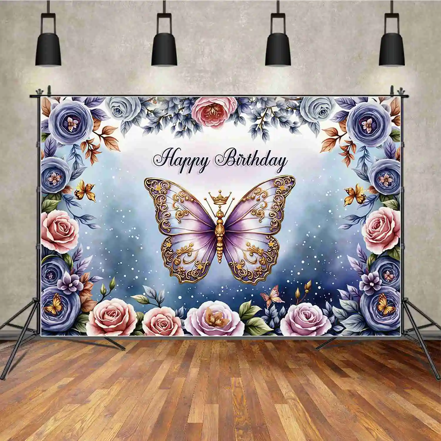 MOON.QG Schmetterling Geburtstag Hintergrund Fotografie Blume Goldene Punkte Märchen Photozone Hintergrund Baby Studio Photobooth Requisiten