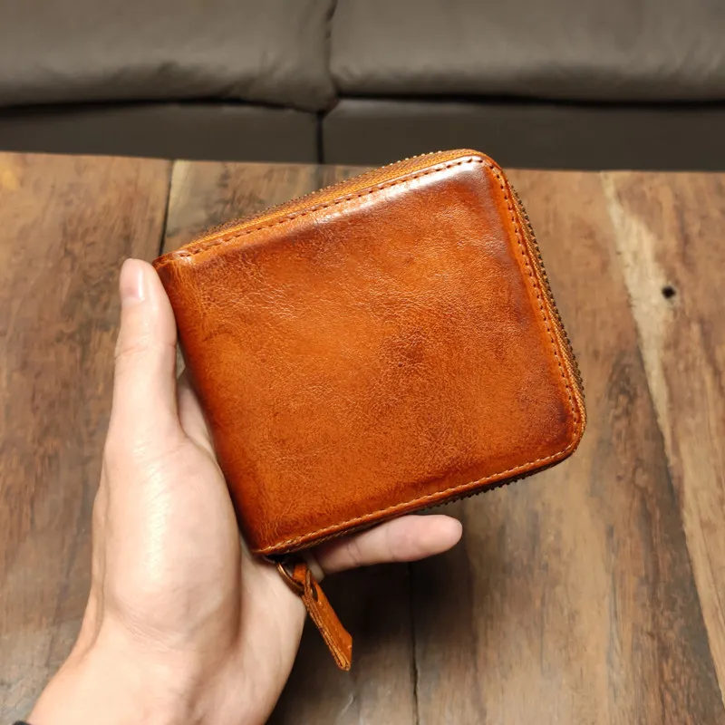 vegetable-tanned-leather-retro-short-men's-handmade-leather-zipper-wallet