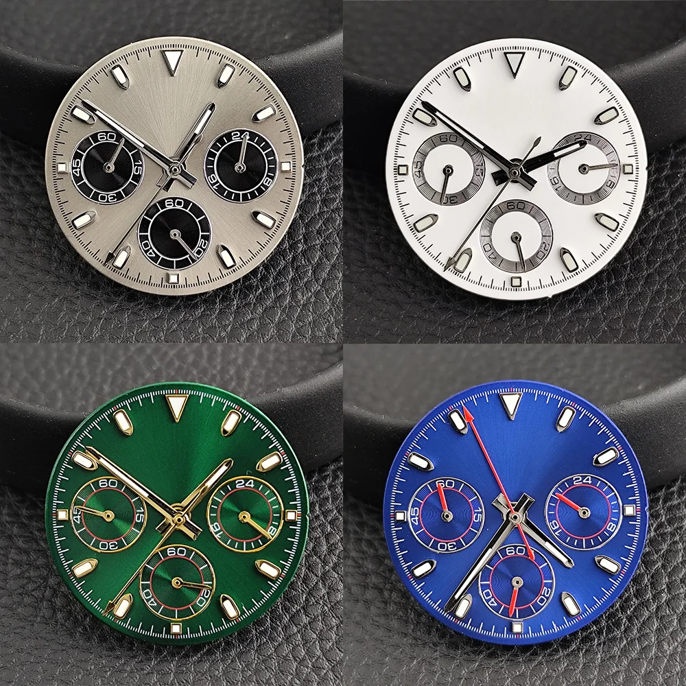 Hochwertiges VK63 Zifferblatt 29mm Grün Leuchtendes Uhrenzifferblatt Passend für VK63 Quarzwerk Uhrenzubehör VK63 Zeiger Uhren für Herren – Detail 2