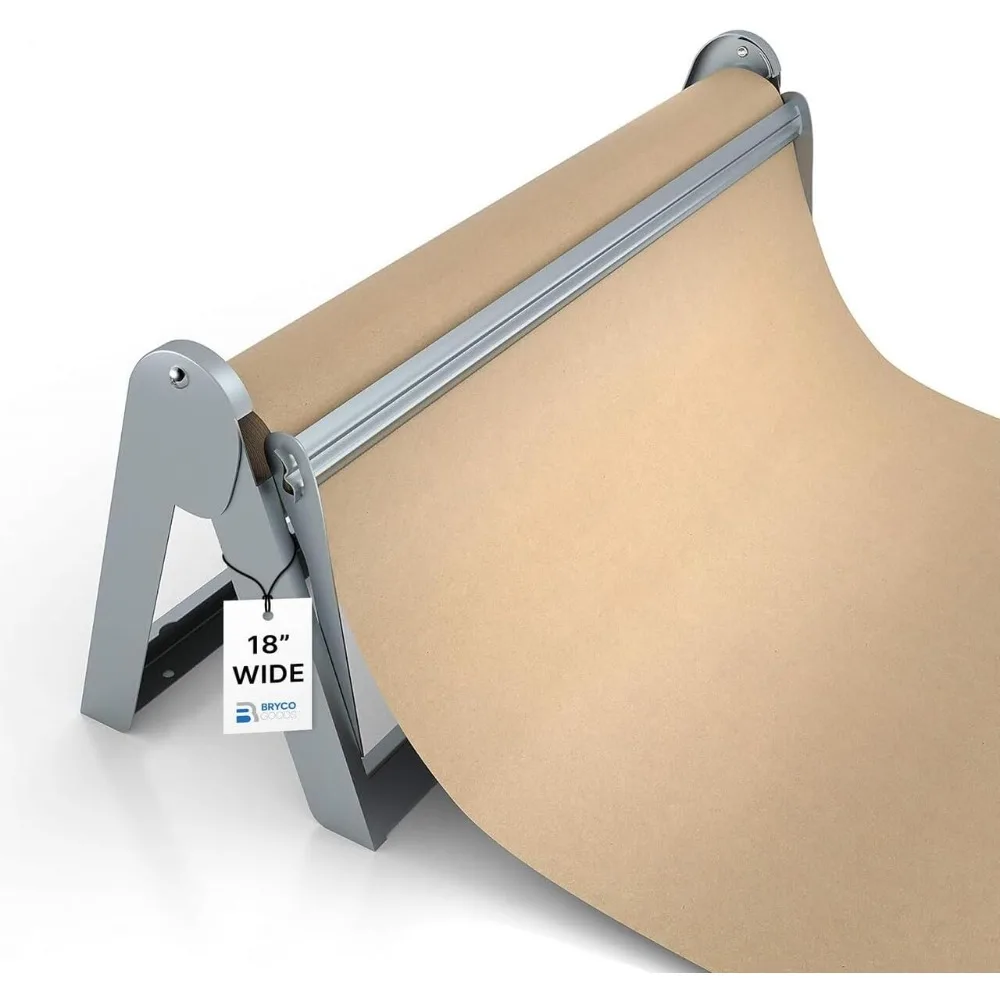 

18 Inch Heavy-Duty Paper Roll Dispenser with Cutter, Wall Mountable & Tabletop, Steel Frame for Home Office Craft