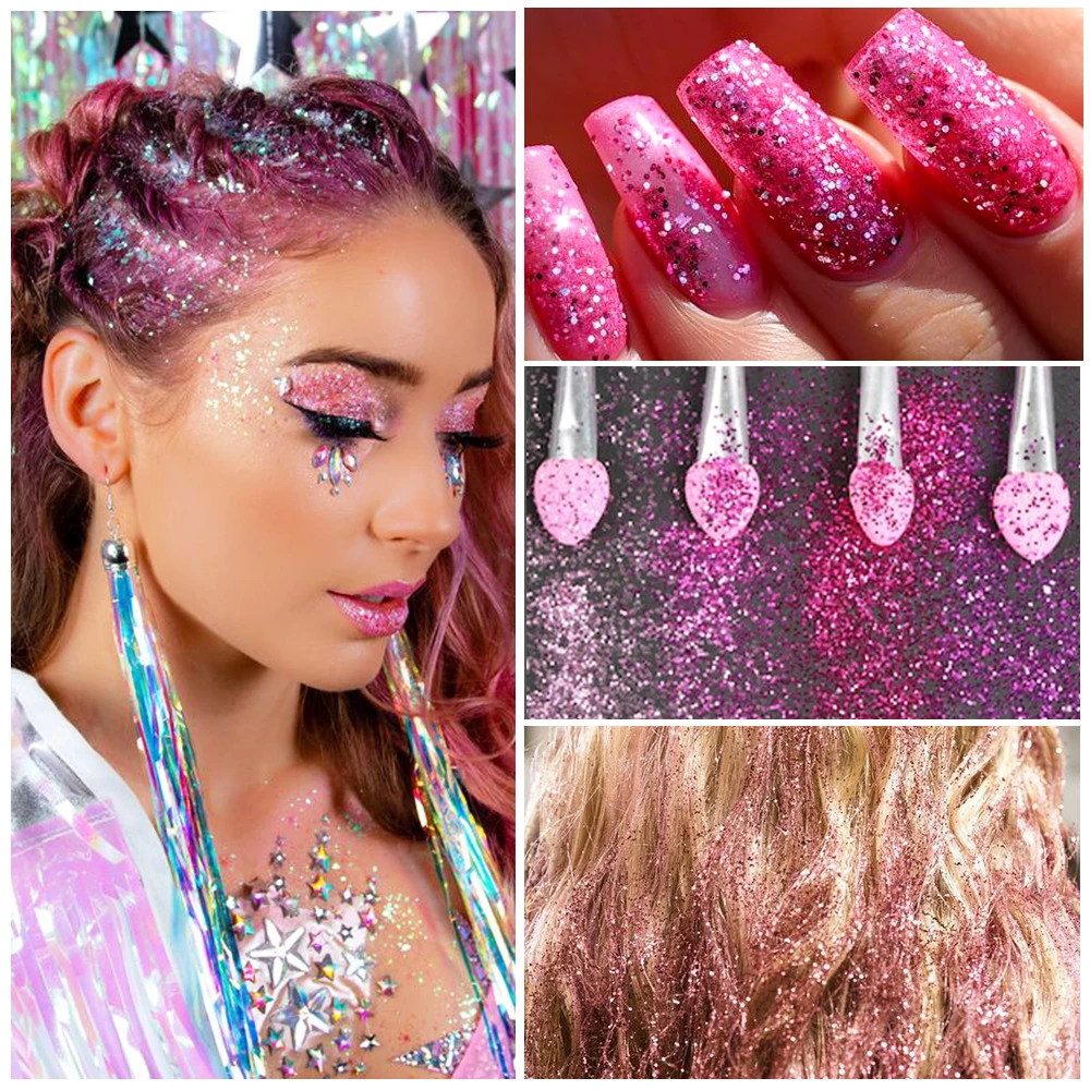 6 Pz/set Rosa e Viola Mix Glitter Per Unghie Polvere/Paillettes Scintillanti Esagono Fiocchi per Il Trucco Del Partito Ombretto Corpo Manicure Decorazioni