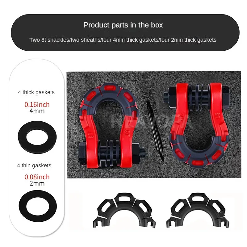 2Pcs 3/4 High strength heavy duty forged shaped off-road vehicle trailer rescue trailer hook 8T shackle spray plastic U-hook