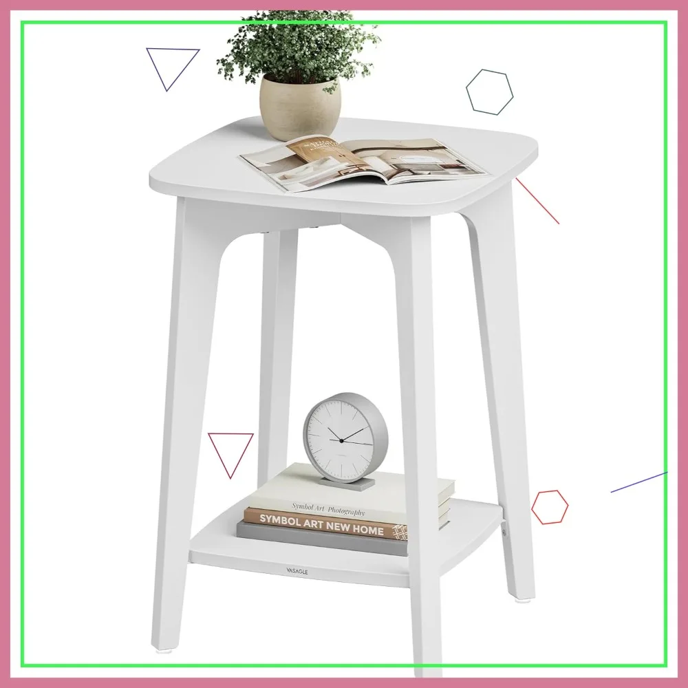 

2-Tier Square End Table with Tapered Legs, Compact Nightstand for Small Spaces Living Room Bedroom, Cloud White
