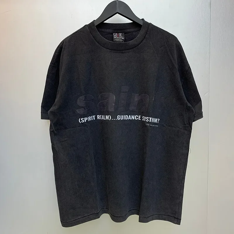 

Spring Summer Cotton Saint Casual T-shirt Men Woman High Quality Vintage Washed Loose Short Sleeve American Style Top Tees