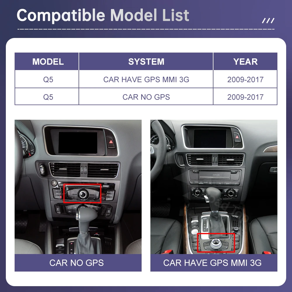 شاشة الوسائط المتعددة لراديو السيارة Linux 8.8/12.3 بوصة لأودي Q5 2009-2017 مع وظيفة CarPlay اللاسلكية Android Auto Airplay Miracast