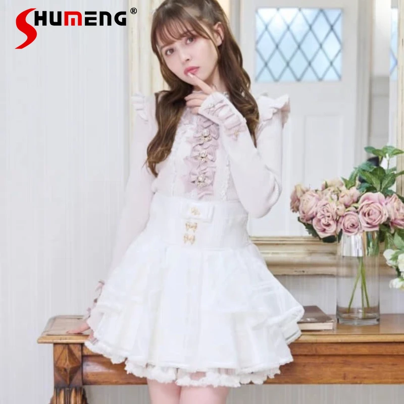 

Liz Lolita Sweet Sweater 2025 Spring and Autumn Japanese Style Mine Mass-Produced Slim Fit Cute Bow Lace Knit Pullover Top Women