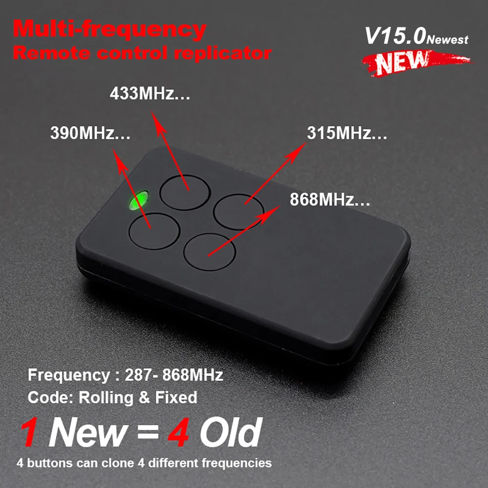Multi Frequency 280-868MHz Garage Door Remote Control 434.42MHz 433.92MHz 868MHz Fixed Rolling Code Gate Command Transmitter