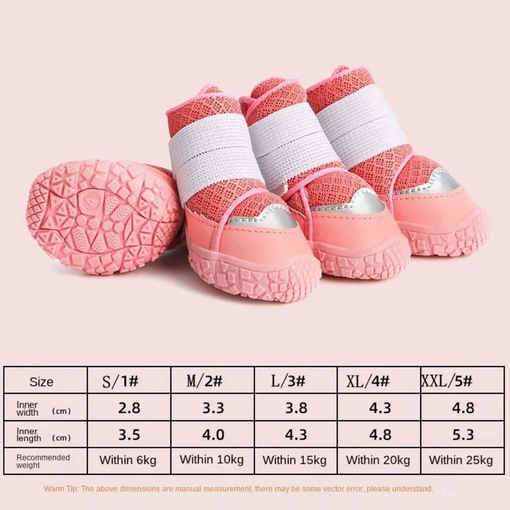 4pcs/set Durable Breathable Dog Boots Wear-resistant Waterproof Puppy Mesh Shoes Soft Anti-Slip Dog Shoes Running