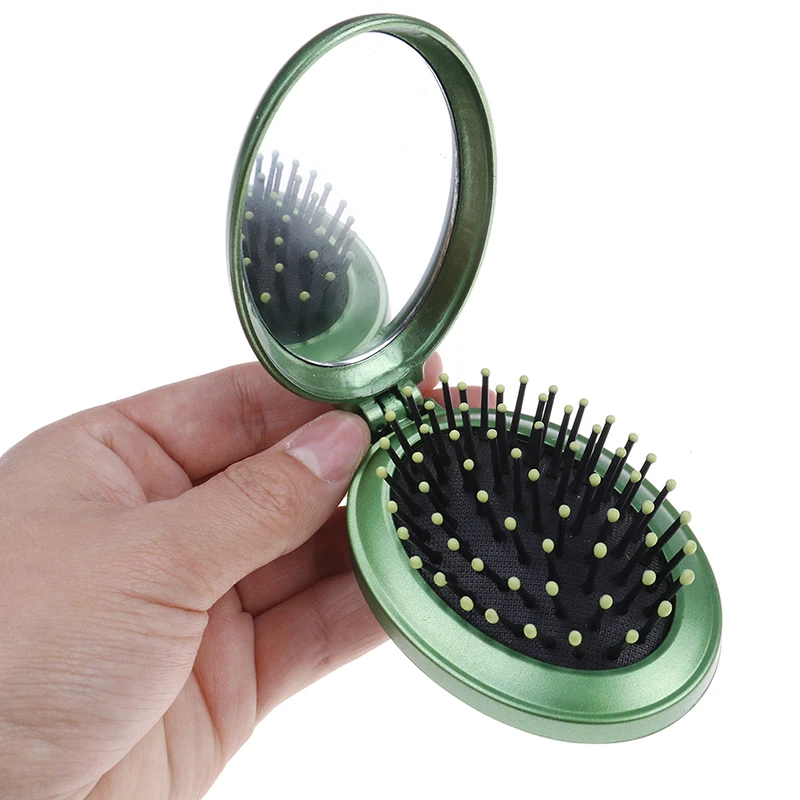 CASHOU41 Massage Folding Mirror with Comb Portable Pocket Small Travel Girl Styling Tools Mini Pocket Mirror Hair Brush with