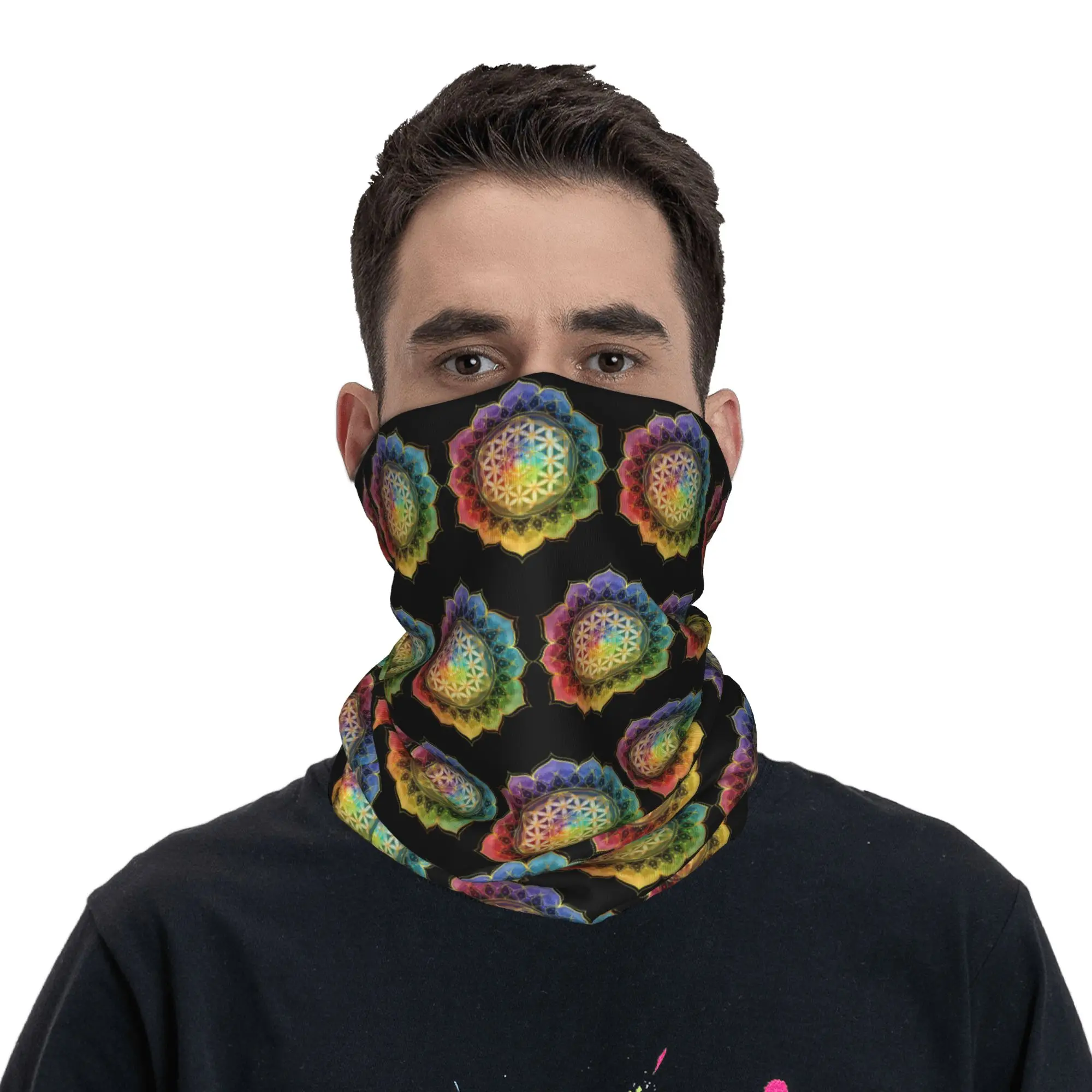 

Бандана-шарф с принтом «Радужный цветок жизни» и лотосом, маска-повязка на шею, маска для лица, для бега, унисекс, для взрослых, зимняя