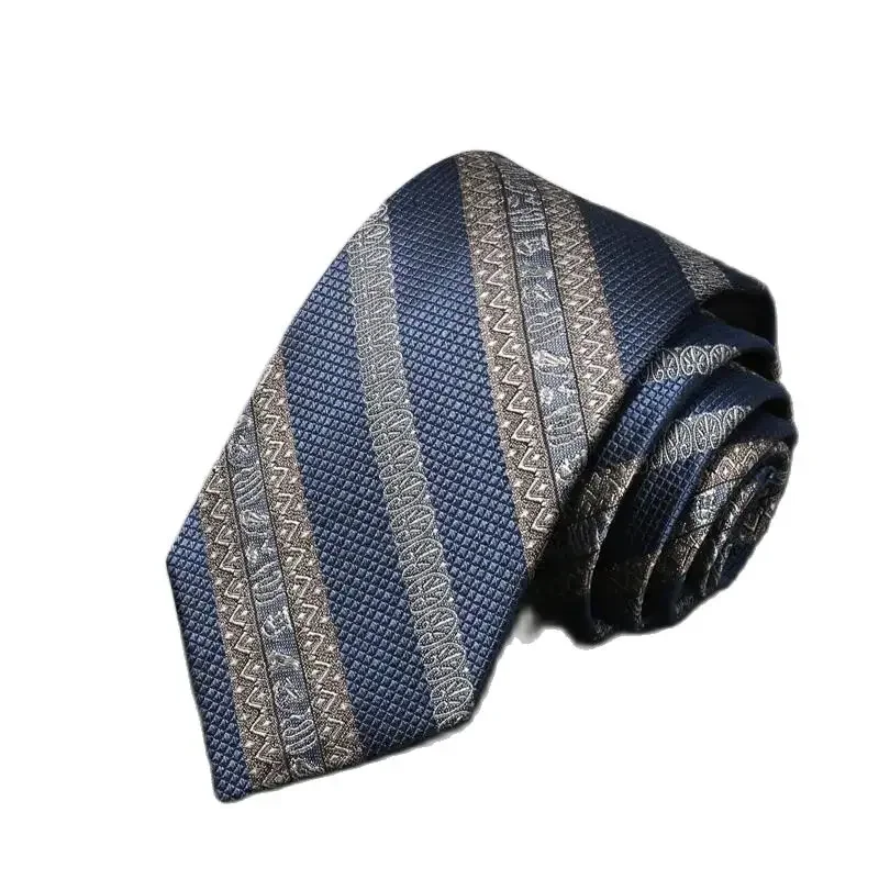 

100% Silk Tie High Quality Men's Formal Dress Business 8cm Blue Vintage Banquet Handmade Fashion Stripes Light Luxury