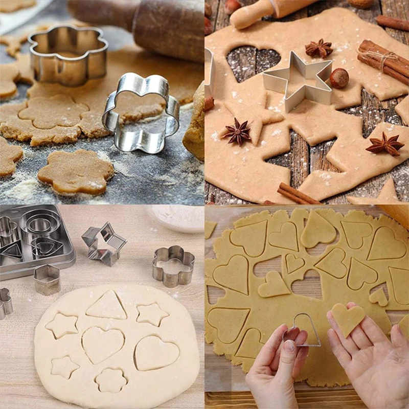 Cookie Cutter Set With Storage Box Geometry Mini Cookies Linzer Biscuit Baking Molds DIY Pastry Cake Decoration Tools