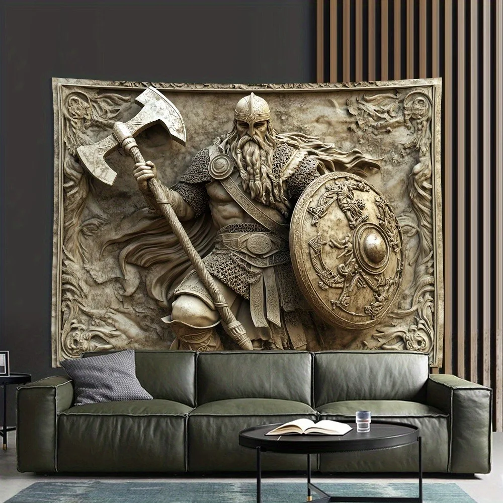 

Викинг-воин, 3D тисненый гобелен, скандинавский миф, художественный настенный декор для гостиной, спальни, офиса, вечеринки, уникальный подарок для дома