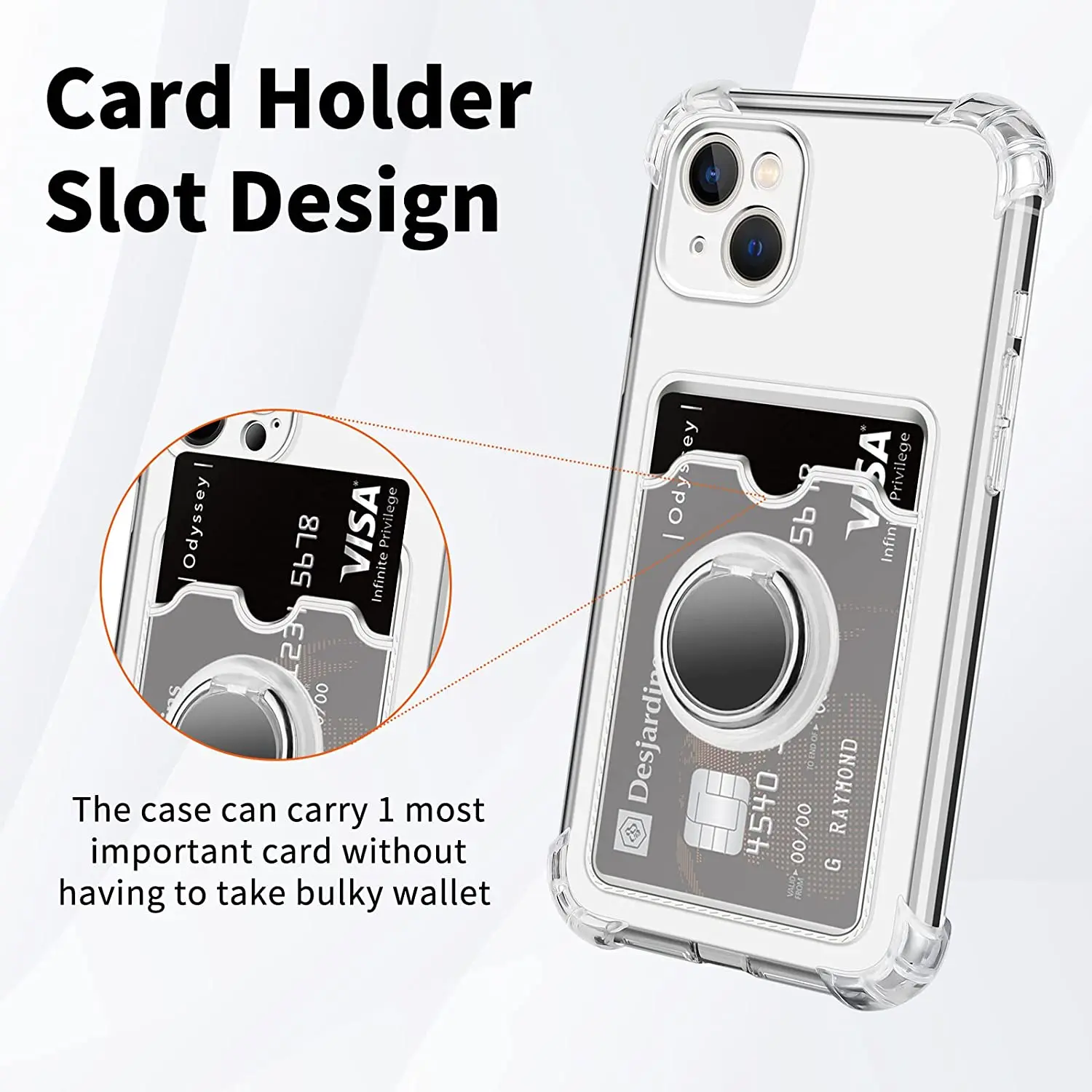 Ring Holder Card Slot Shockproof Soft TPU Clear Case For Huawei Mate 50 Pro 40 30 P50 P60 P40 Honor 50 70 80 X8 Nova 9 10SE