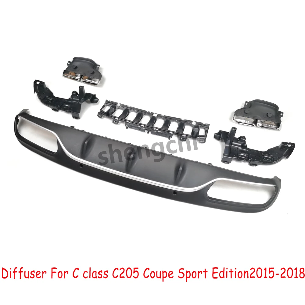 W205 AMG Style Rear Bumper Diffuser For Mercedes Benz C Class C205 2 Door Coupe Sport Edition 2015-2018 with 4-outlet Exhaust