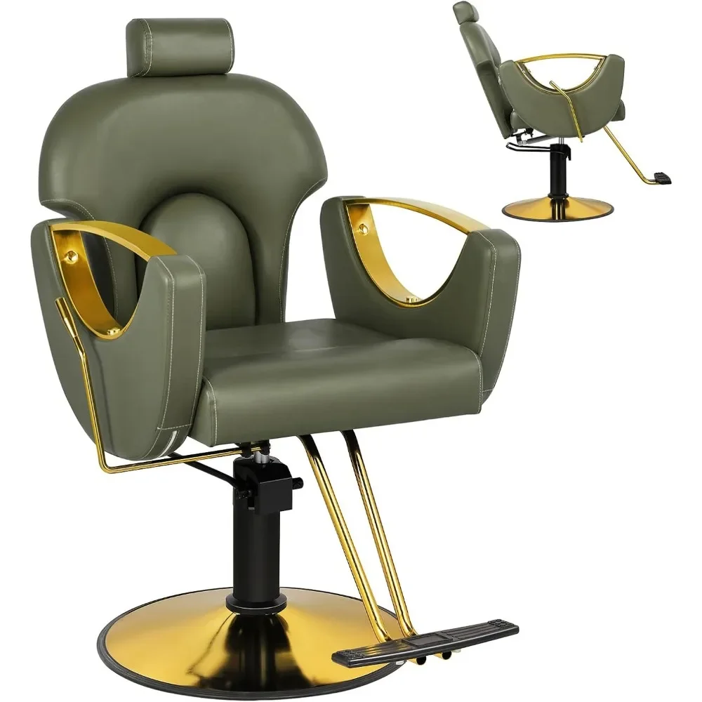 Salon Chair for Hair Stylist Reclining, Height Adjustable Hydraulic Hair Chairs with 360 Degrees Rolling Swivel, Barber Chair