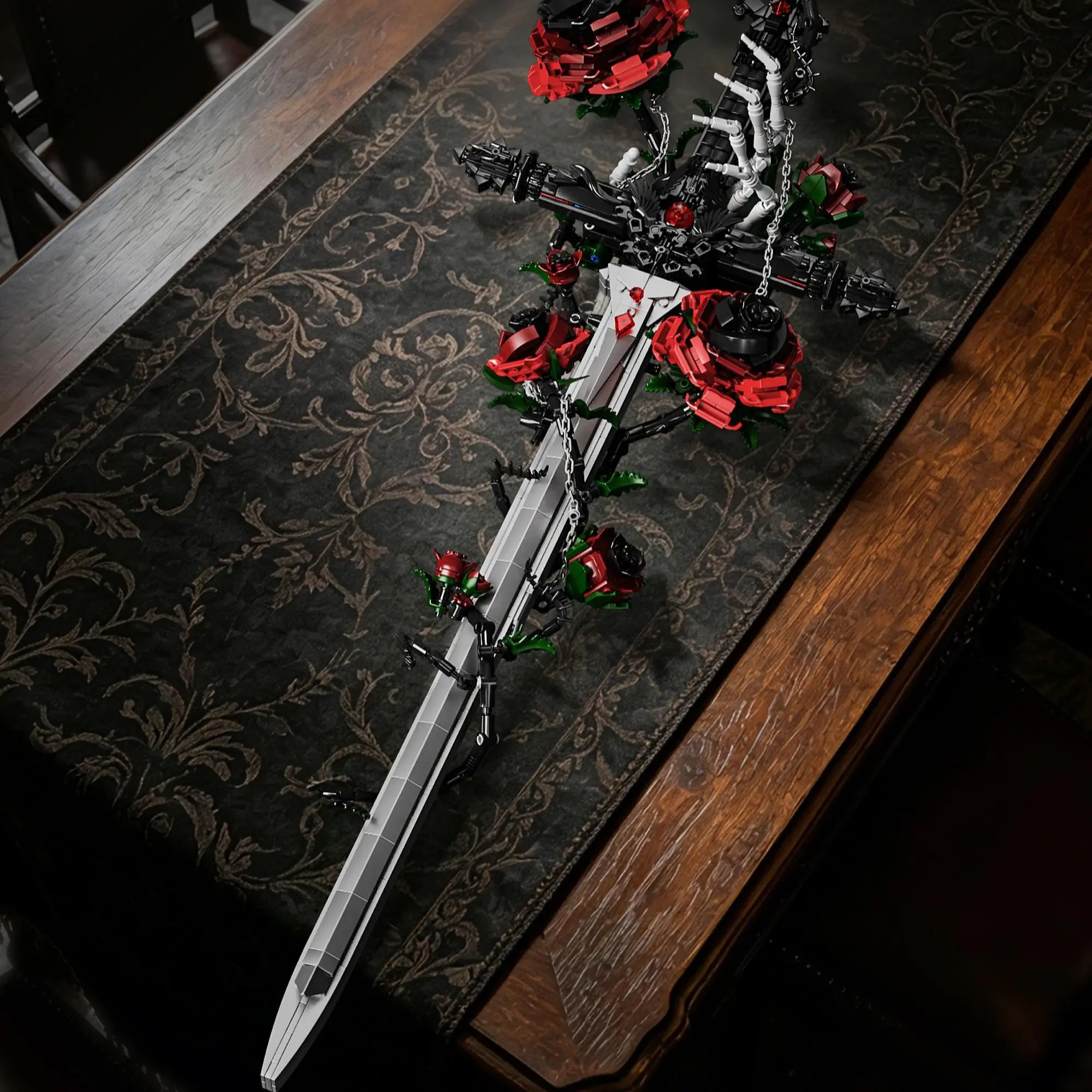 

1141pcs Black Thorn Sword Building Blocks Desktop Decoration Creative Rose Sword Model Bricks Toys for Adults Halloween Gifts